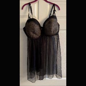 NWT Cacique Black Baby Doll Nighty + Thong - 44DDD